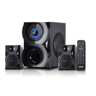 2.1 Channel Multimedia Speaker System – 20000W PMPO, Dual Speaker + Subwoofer, Bluetooth, USB, SD Card Support, LED Display, Remote Control, for PC, TV, Mobile & Gaming, Black & Blue
