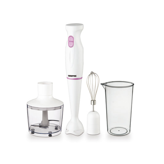 Multi Functional 4 In 1 Hand Blender With 860 ML Chopper Bowl, 2 Speed Options, Stainless Steel Blade GHB6144N White