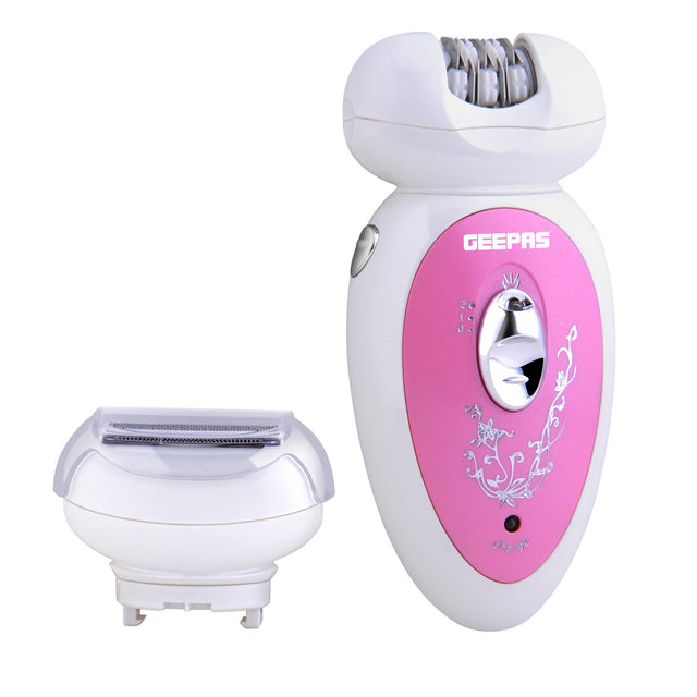 2-in-1 Rechargeable Ladies Epilator Set 2 Speed Settings, 2 Attachments, Smart Light For Clear Viewing, Removes Finest Of Hair From The Roots Sharp Blades White/Pink