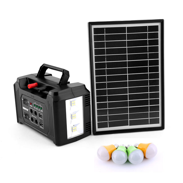 Geepas GPS5593 Power Caster - 7000mAh Rechargeable Battery 4 Pcs Led Bulbs with Solar Panel | Perfect emergency backup for Home, Travel, Camping & More