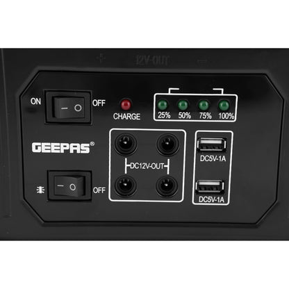 Geepas GPS5593 Power Caster - 7000mAh Rechargeable Battery 4 Pcs Led Bulbs with Solar Panel | Perfect emergency backup for Home, Travel, Camping & More