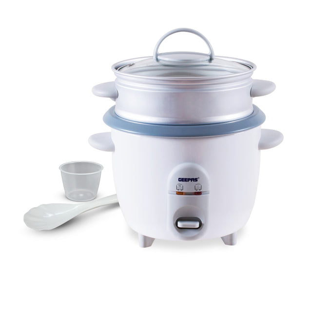 Rice Cooker with Non-Stick Cooking Pot | Automatic Cooking, Steam Vent Lid & Simple One Touch Operation, Multi Functional, Cool Touch Handle|Make Rice, Steam Healthy Food & Vegetables 0.6 L 300 W GRC1828 White