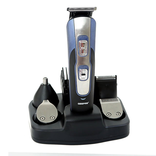 11-IN-1 Rechargeable Grooming Kit- GTR8724, Includes Hair Clipper Head And Beard Trimmer Head Black/Red 6x23.6x16.2cm