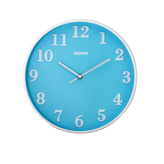 Round Shaped Analog Wall Clock Blue/Silver 12 x 5cm