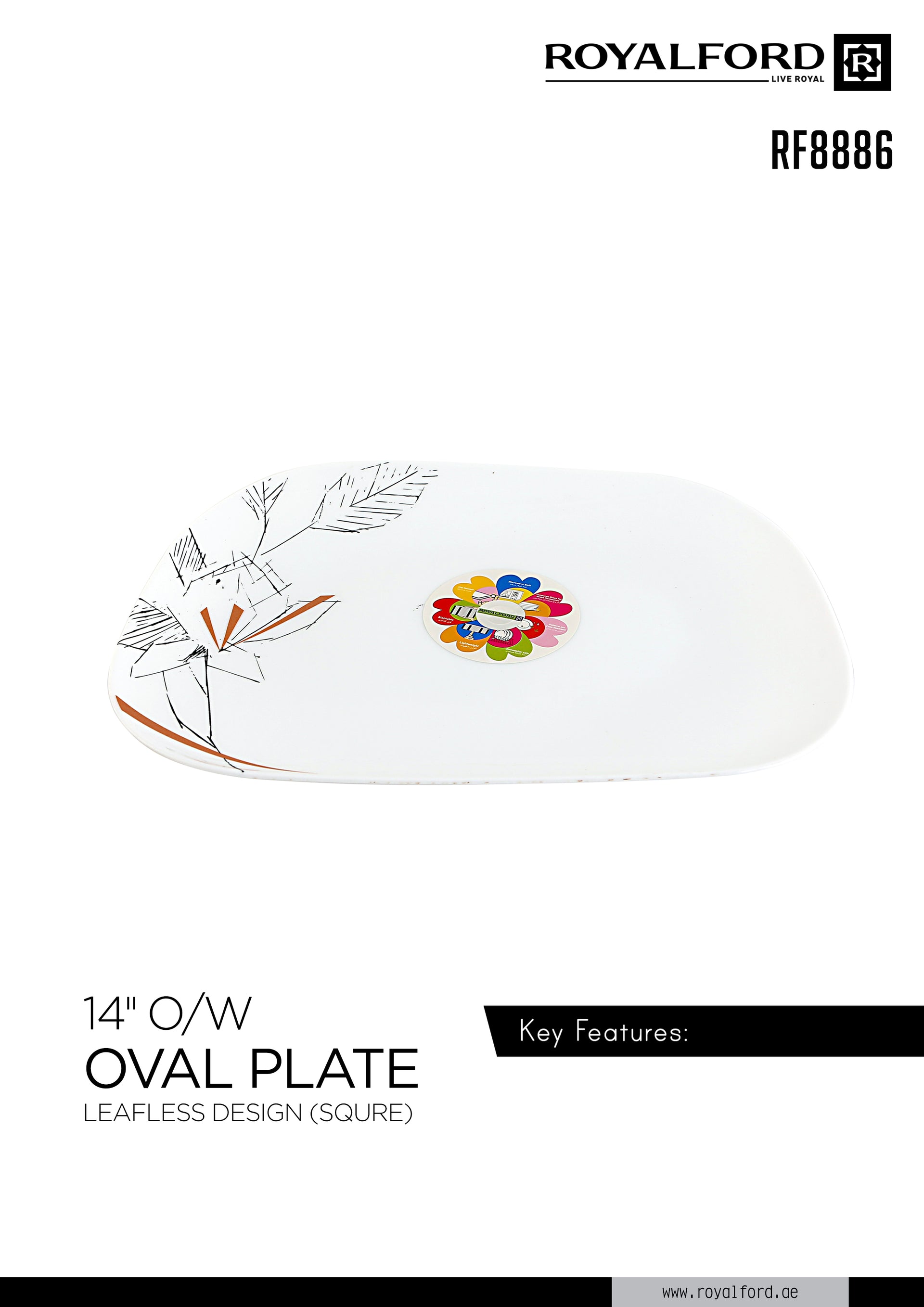 Leafless Design Oval Plate White/Red/Blue 14inch
