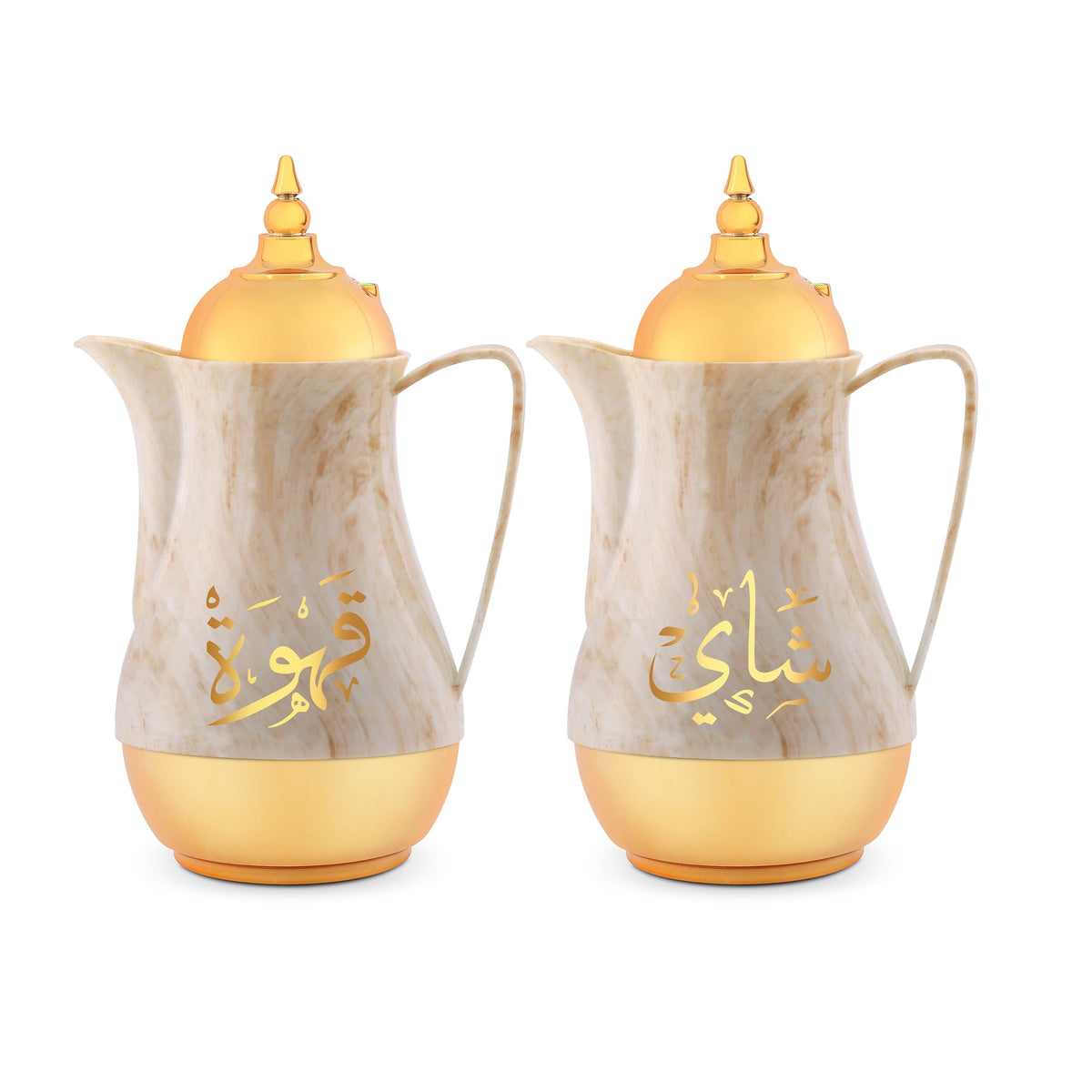 Portable Marble Tea & Cawa Set 2-Piece | 1L + 1L Insulated Vacuum Flask Set | Leak-Resistant | Yellow Marble