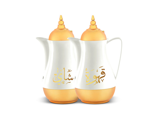 Royal Gold Tea And Cawa Set 1+1L Double Wall Pink Glass Inner High Quality Plastic Outer Body Hot And Cold For Long Hours Mulicolor