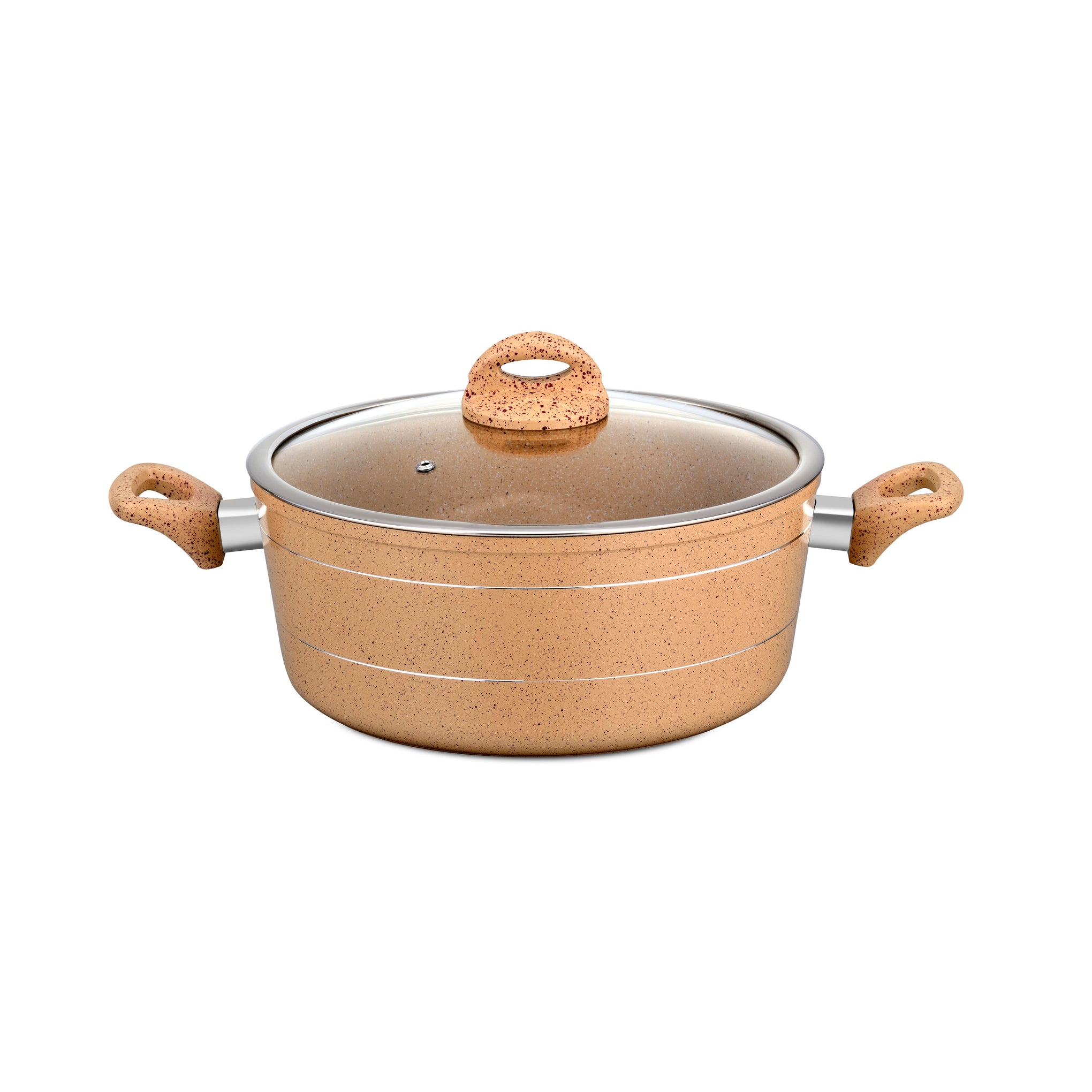 High-quality Durable Marble Coated Ergonomic Handled Induction Base Casserole With Glass Lid Assorted 28cmcm