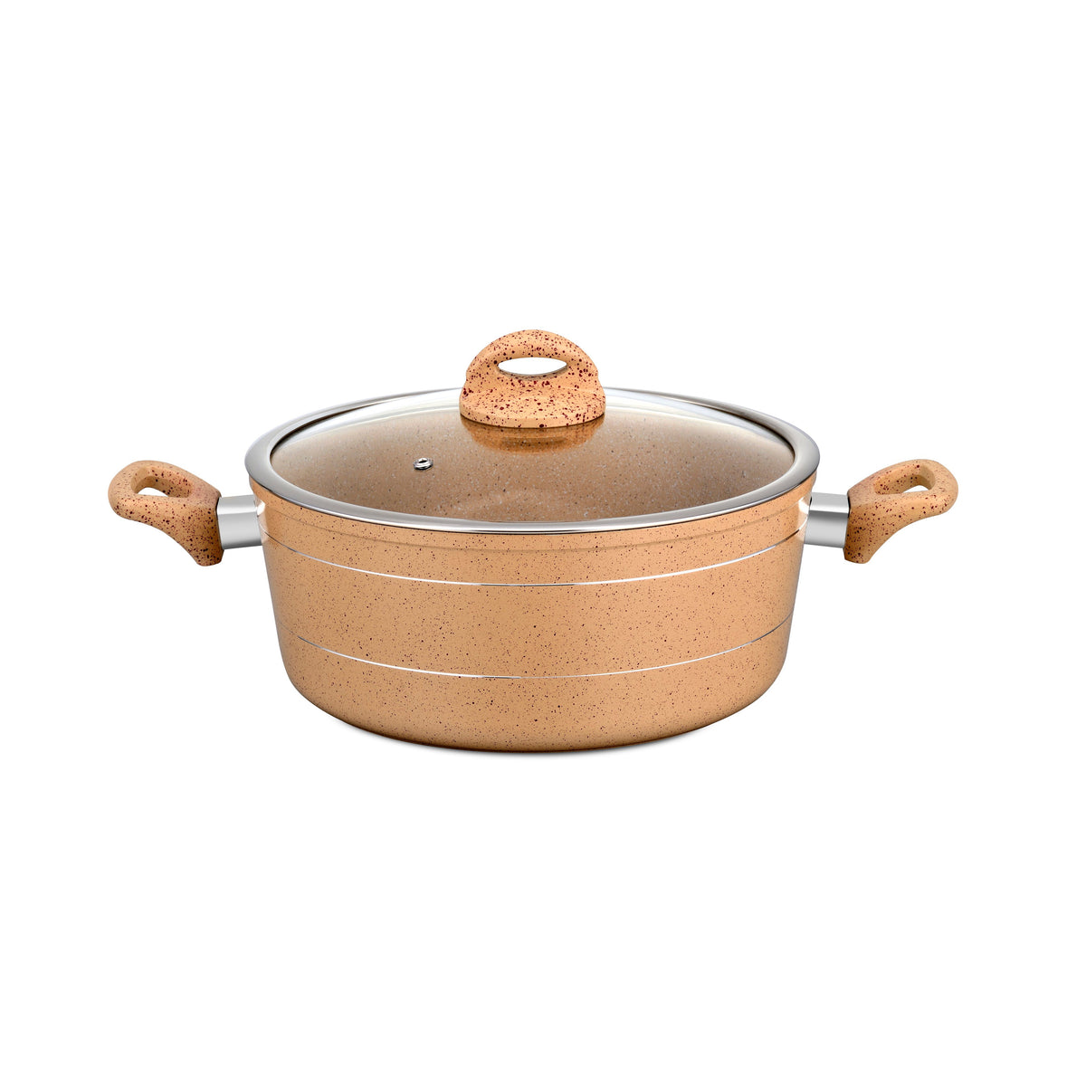 Sturdy And Durable Unique Designed Easy To Handle 5 Layer Construction Non-Stick Coating Granite Smart Casserole With Lid Grey 30cm