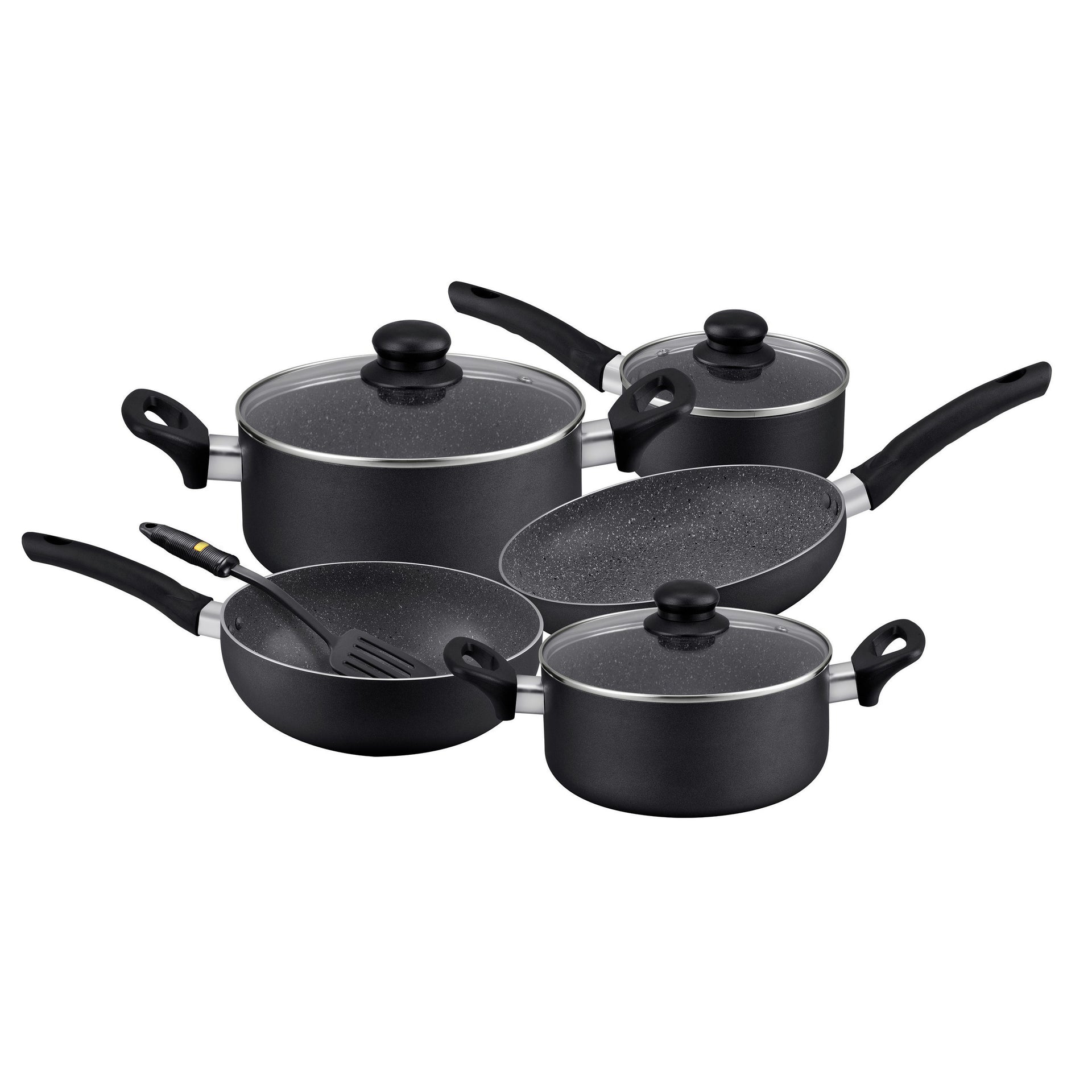 Delcasa  9Pcs Smart Aluminium Marble Coating Cookware Set Black 59.5x21.5x33.5cm