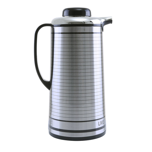 Royalford RF5753 1.3L Vacuum Flask - Heat Insulated Thermos for Keeping Hot/Cold Long Hour Heat/Cold Retention, Multi-Walled, Hot Water, Tea, Beverage | Ideal for Social Occasion, Commercial & Outings Silver/Black 1.3Liters