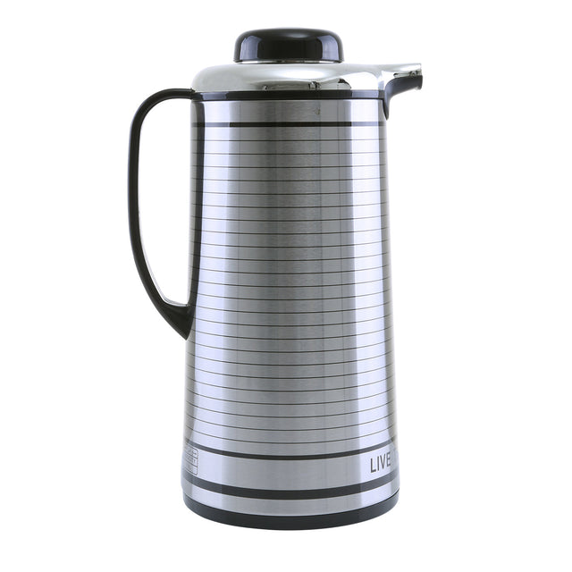 Royalford RF5753 1.3L Vacuum Flask - Heat Insulated Thermos for Keeping Hot/Cold Long Hour Heat/Cold Retention, Multi-Walled, Hot Water, Tea, Beverage | Ideal for Social Occasion, Commercial & Outings Silver/Black 1.3Liters