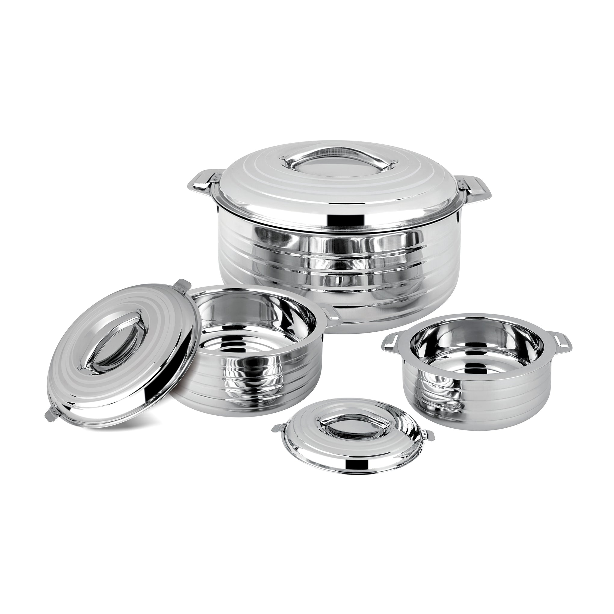 Royalford RF5338N 3Pcs Stalla Max Stainless Steel - Double Wall Hot Pot | Serving Dishes with Lids | Hot Food Storage Containers & Warmers | Storage Saver for Everyday Use | 1L, 1.5L & 2.5L