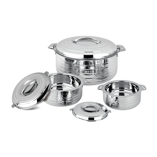 Royalford RF5338N 3Pcs Stalla Max Stainless Steel - Double Wall Hot Pot | Serving Dishes with Lids | Hot Food Storage Containers & Warmers | Storage Saver for Everyday Use | 1L, 1.5L & 2.5L