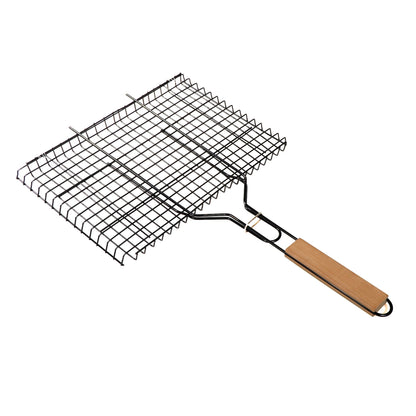 BBQ Grill Basket RF9396 | 35x25 CM Rectangular Grilling Basket with Removable Wooden Handle | Non-Stick Coated Grill Basket for Fish, Vegetables, Shrimp, Chicken & Meat