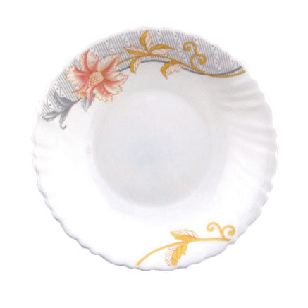 7.5" Opal Ware Spin Soup Plate, Round Soup Plate, RF6095 | Soup Plate with Playful Classic Decoration | Ideal for Soup, Desserts, Ice Cream & More (White, Dream Rose)
