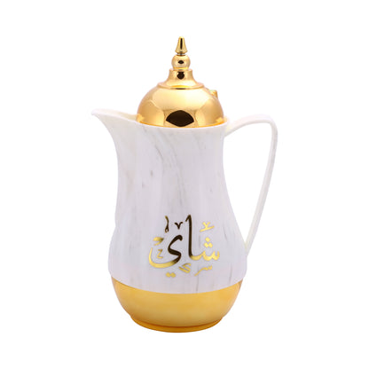 Double Wall Marble Tea & Cawa Set 2-Piece | 1L + 1L Insulated Vacuum Flask Set | Black & Gold / White & Gold