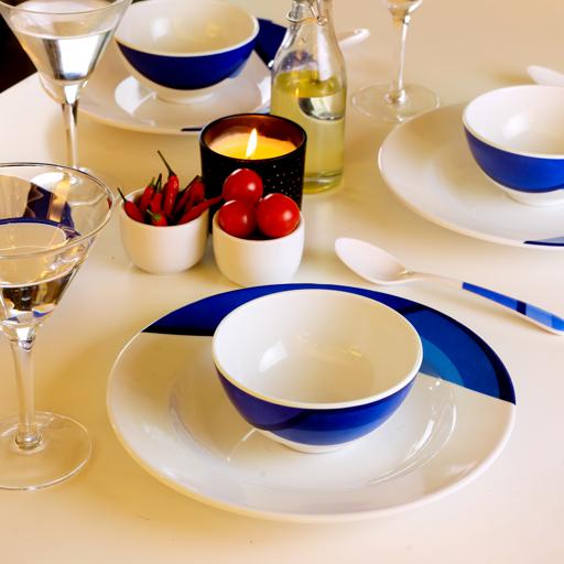 35-Piece Melamine Dinner Set RF6971 | White & Blue | Food-Grade, Dishwasher Safe & Break Resistant
