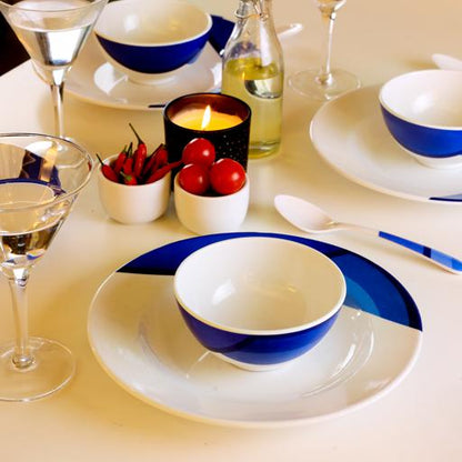 35-Piece Melamine Dinner Set RF6971 | White & Blue | Food-Grade, Dishwasher Safe & Break Resistant