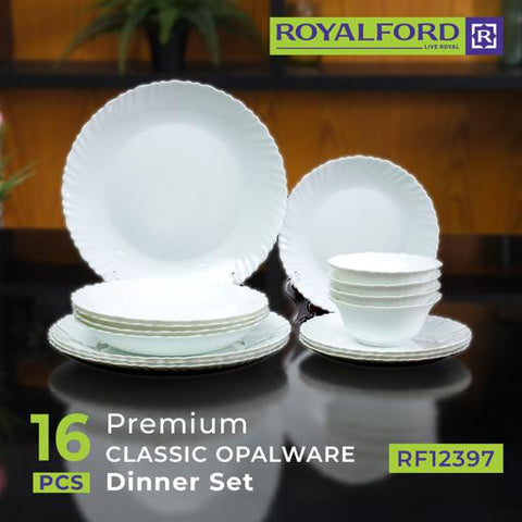 16-Piece Classic Opalware Dinner Set | Service for 4 | Dinner Plates, Deep Plates, Dessert Plates & Bowls | Microwave, Dishwasher & Freezer Safe | White