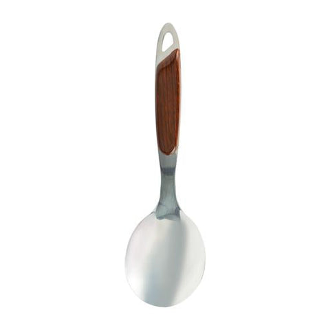 Stainless Steel Rice Serving Spoon | Long Handle Cooking Spoon with Wooden Finish Grip | Deep Bowl Serving Utensil for Rice, Curry & Cooking