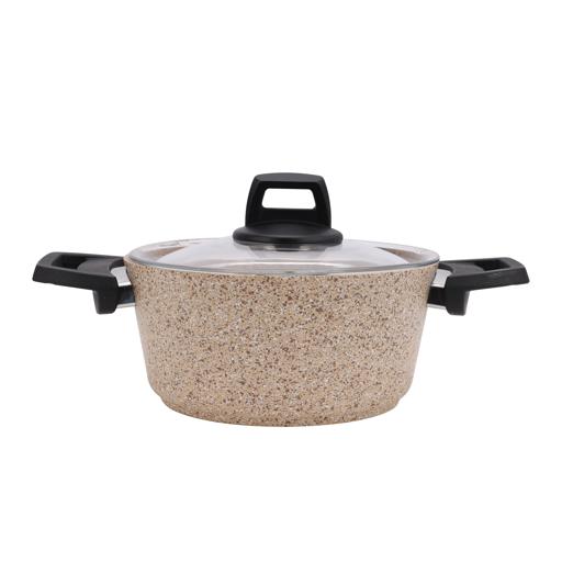 Gabbro 7-Piece Granite Coated Cookware Set RF10980 | Non-Stick Aluminium Pots & Pans with Tempered Glass Lids & Bakelite Handles | Beige