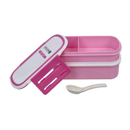 RF4399 Double Layer Airtight Lunch Box with Spoon – 2-Compartment Leak-Proof Food Container | Dishwasher & Freezer Safe | Pink