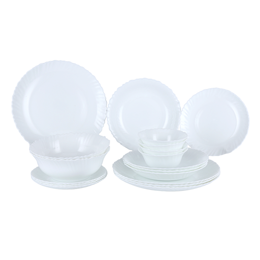 Royalford 18 Piece Classic Opalware Dinner Set | Includes Dinner, Deep and Dessert Plates and Serving Bowls | Dishwasher-Safe, Freezer and Microwave Safe |  Chip-Resistant and Food-Grade/ White WHITE