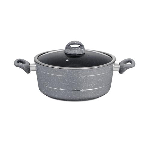 Smart Granite Series Casserole 22Cm Forged Aluminium 22.9X9.5Cm 5 Layer Tempered Glass Lid With Steel Frame Multicolor Multicolor
