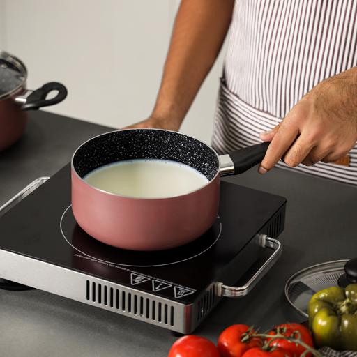 8-Piece Aluminium Cookware Set RF9437 | Granite Non-Stick Coating | Glass Lids | Induction Compatible | Pink