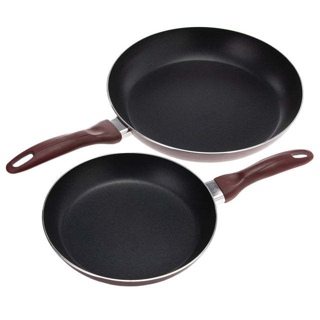 2Pcs Non-Stick Fry Pan Set 2.5Mm Thickness Press Aluminium Material Cd Bottom Strong Bakelite Handle 3 Layer Durable Non-Stick Coating Multicolour