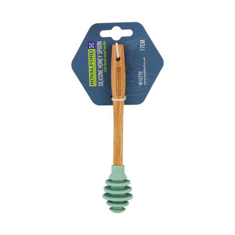 Honey Spoon 17cm RF12276 | Silicone Honey Drizzler with Beech Wood Handle | Wooden Serving Spoon for Honey, Maple Syrup, Molasses, Desserts & Tea
