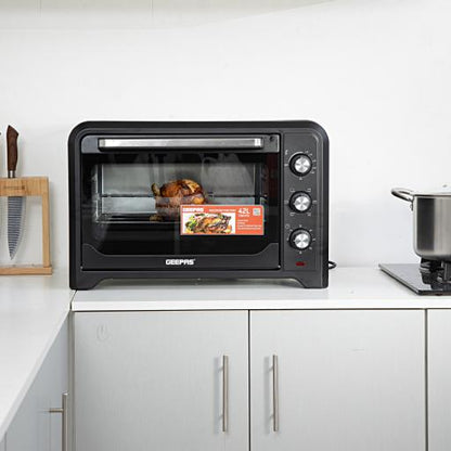 42 L Electric Oven- G04450| Convection And Rotisserie Function, Perfect For Grilling, Toasting And Roasting| 3 Knobs And Temperature 100-250-Degrees Celsius| 60 Minute Timer With Bell| 2000W And 4 Piece Stainless Steel Heaters 42 L 2000 W GO4450 Black