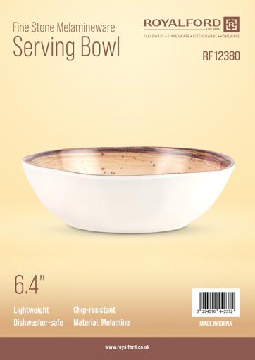 Royalford 6.4" Fine Stone Melamineware Serving Bowl RF12380 White Bowl with Elegant Brown Print, Non-Toxic and Hygienic Food-Grade Material, Dishwasher Safe Multicolor 6.4inch