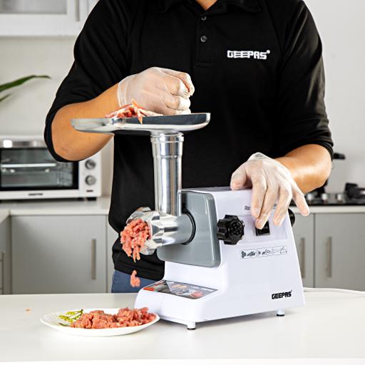 Electric Meat Grinder ,Mincer, Reverse Function, Metal Cutting Plates, Accessories, Metal Gears, Stainless Steel Blade,1kg Capacity 800 W GMG767 White/Black/Silver