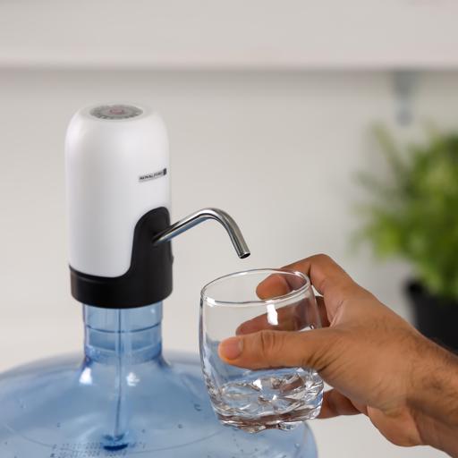 Royalford Rechargeable Water Pump RF12434 Simple Installation, Pump for Water Gallon Light Weight Pump with Easy One Touch Mechanism with LED Indicator and USB Charging White
