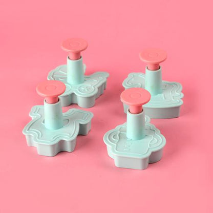 Baby Theme Cookie Cutter Set of 4 | Fondant & Biscuit Cutter with Handle | Pram, Baby Dress, Rocking Horse & Feeding Bottle Shapes
