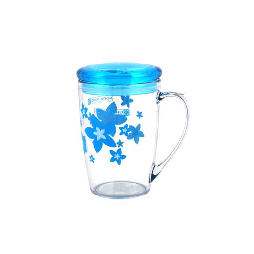 RF5656 350ml Acrylic Coffee Mug with Lid | Floral Design Travel Mug | Lightweight Reusable Cup with Handle | Hot & Cold Drink Mug
