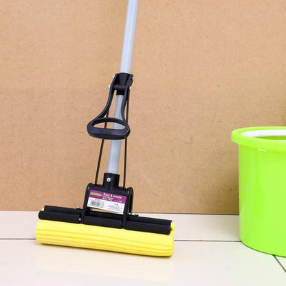 RF5828 Sponge Roller Mop with Metal Handle | Super Absorbent Floor Cleaning Mop | Self-Wringing PVA Sponge Mop | Adjustable Handle | Black & Yellow