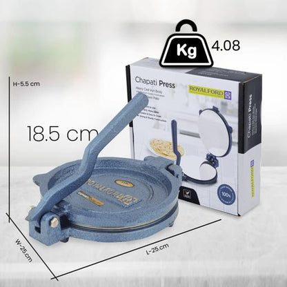 20cm Chapati Press with Stainless Steel Plate – Heavy Cast Iron Body for Perfect Roti, Chapati & Tortilla Multicolour 20cm