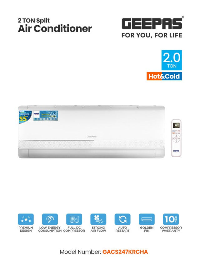 2 Ton Inverter Split Air Conditioner with Installation Piping Kit, Hot and Cold Functionality, and Gold Fin Condenser GACS247KRCHA White