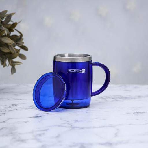 14oz Double Wall Travel Mug Blue | Vacuum Insulated Stainless Steel Coffee Tumbler with Leak-Resistant Lid & Comfortable Handle