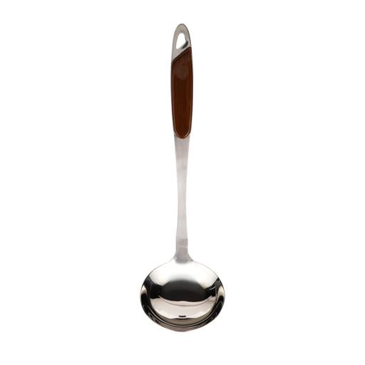 Stainless Steel Ladle with Wooden Finish Handle | Professional Soup Ladle with Hanging Loop | Long Handle Serving Spoon for Soup, Gravy, Sauce & Curry