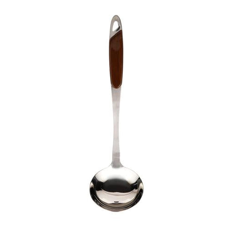Stainless Steel Ladle with Wooden Finish Handle | Professional Soup Ladle with Hanging Loop | Long Handle Serving Spoon for Soup, Gravy, Sauce & Curry