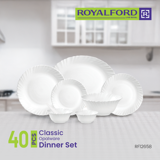 40-Piece Classic Opalware Dinner Set RF12658 | Food-Grade White Dinnerware Set for 6 | Microwave, Dishwasher & Freezer Safe | Chip-Resistant Serveware