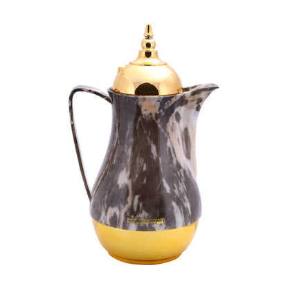 Royal Marble Tea And Cawa Set 1+1L Pink Glass Inner Multicolor Arabic Calligraphy Print Multicolour 31 x 29.6 x 16 cmcm