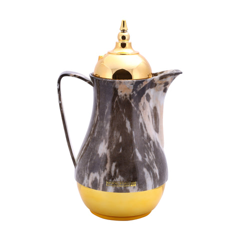 Royal Marble Tea And Cawa Set 1+1L Pink Glass Inner Multicolor Arabic Calligraphy Print Multicolour 31 x 29.6 x 16 cmcm