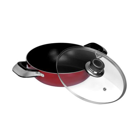 22Cm Wokpan With Glass Lid 3 Layer Non-Stick Coating 22X7Cm Multi Color Multi Color