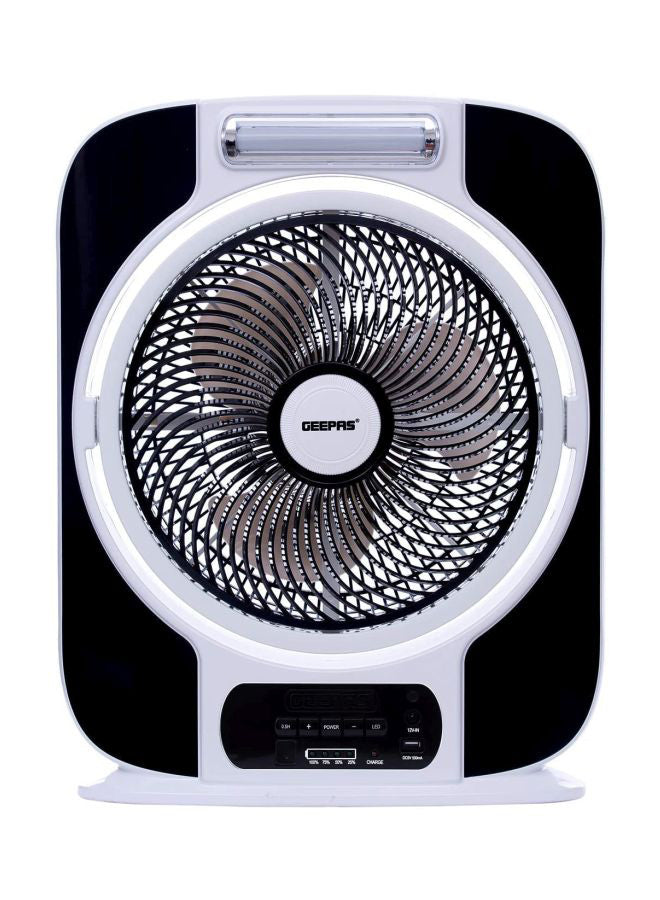 12 Inch Rechargeable Box Fan, 40 Hours Working, Up/Down Tilting, USB 5V Output, 9 Speed Options, LCD Display, 0.5 Hours Timer, Battery Level Indicator GF989 Black/White