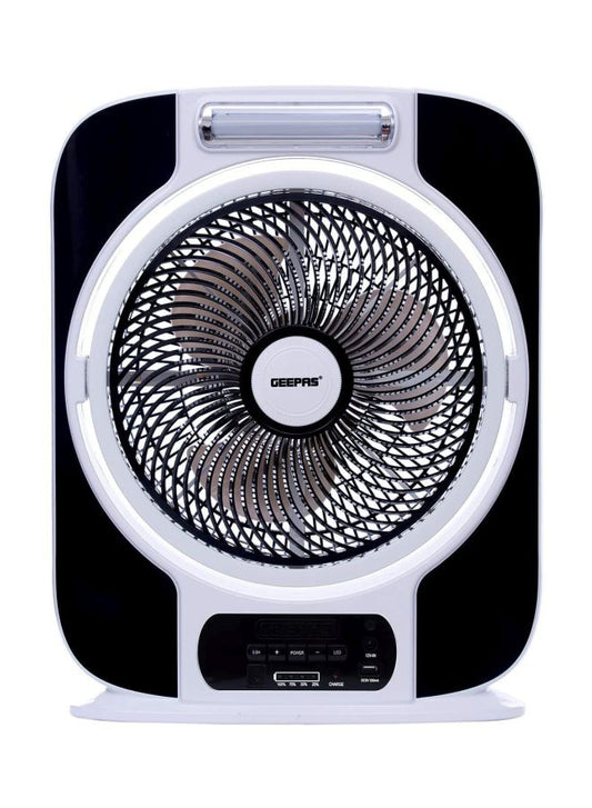 12 Inch Rechargeable Box Fan, 40 Hours Working, Up/Down Tilting, USB 5V Output, 9 Speed Options, LCD Display, 0.5 Hours Timer, Battery Level Indicator GF989 Black/White